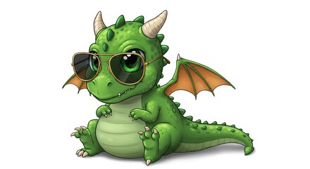 Cute green dragon wearing sunglasses illustration