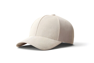 Fototapeta premium Beige baseball cap isolated on white. Classic clipart-style design for sportswear branding, casual fashion concepts and product mockups.