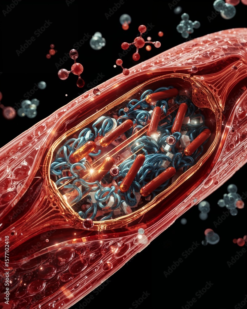 Poster detailed microscopic view of a cell structure with molecules and internal components visible clearly