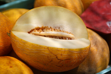 Yellow melon from local production at the market on the island of Mallorca.