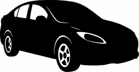 black and white sillhouette of a car isolated white background