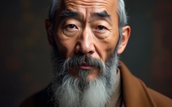 old chinese bearded man retro style portrait new quality stock image design, Generative AI. High quality