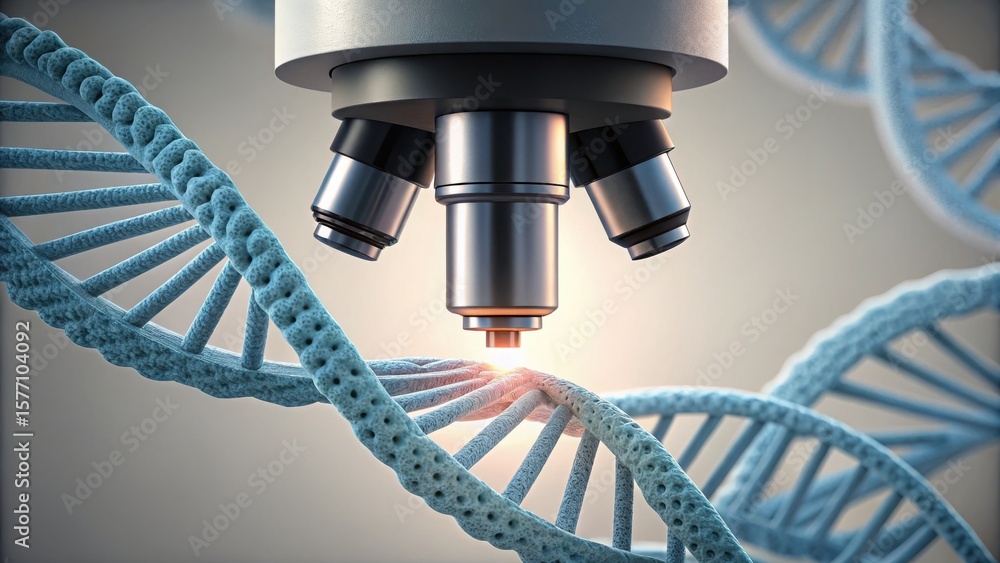 Poster macro view of dna helix under microscope with soft lighting effects
