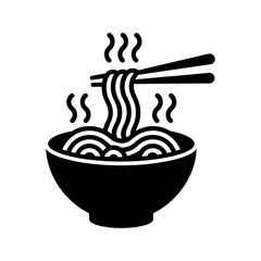 black and white vector illustration of a bowl of noodles with chopsticks
