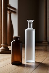 Minimalist Glass Bottles on Wooden Floor with Natural Light