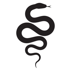 Obraz premium A stylized black silhouette of a coiled snake with its head raised and tongue flicking isolated on a white background