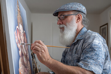indian man drawing painting of lord ganesha statue
