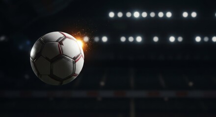 Dynamic Soccer Ball in Flight with Stadium Lights at Night