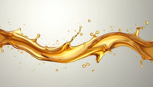 Vibrant display of yellow oil splash against light gray background. Dripped liquid creates abstract pattern, balance composition. No text, countable objects, focus on vivid colors, shapes.