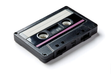 Obraz premium Retro audio cassette with blank label, isolated on white — ideal for nostalgic music themes, vintage media, and retro tech mockups.