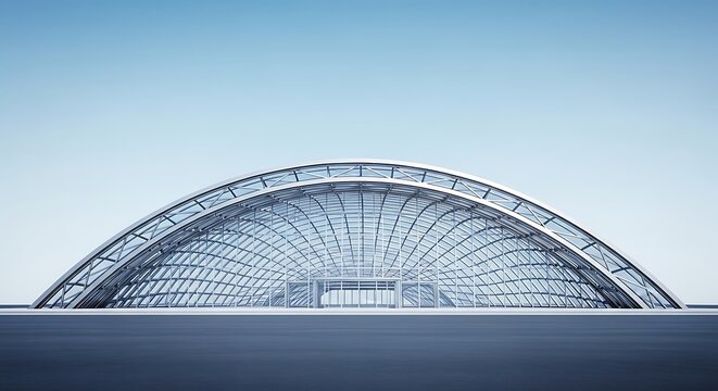 Modern arched structure with glass and metal framework