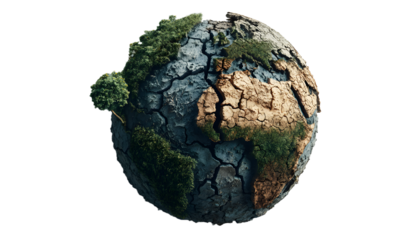 Visual of global challenges one half green, arid cracked earth. Environmental issues climate change, drought, global warming. Concept of sustainability, ecology, nature, earth, conservation
