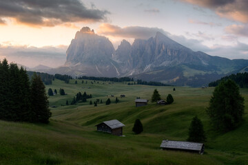 Alpe di Siusi at a magical sunrise in the Dolomites