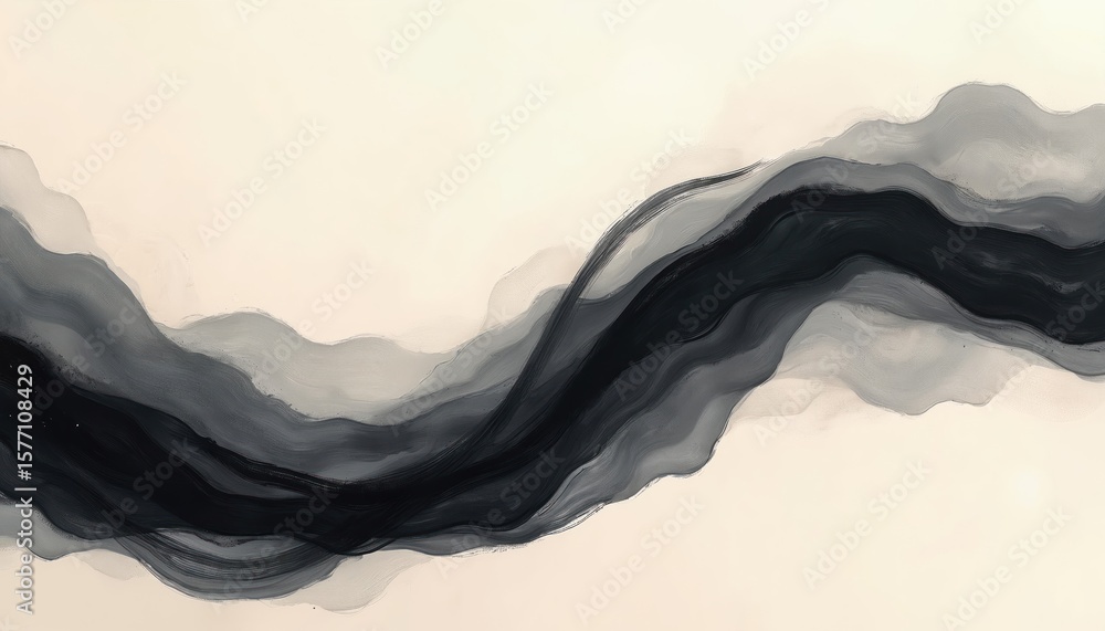 Poster abstract painting with dynamic wave of black and white brushstrokes. simple background contrasts wit