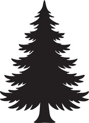 Black Silhouette of a Coniferous Tree with Distinct Branches on a White Background stark black