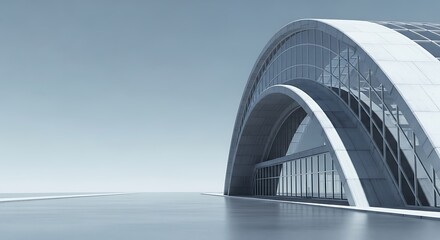 Obraz premium Modern Architectural Structure with Arched Design and Glass Facade