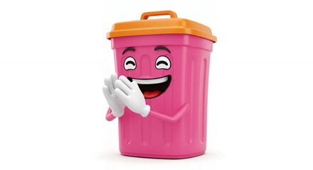 Playful pink trash can clapping hands