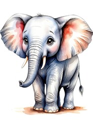 cute little elephant. watercolor card.