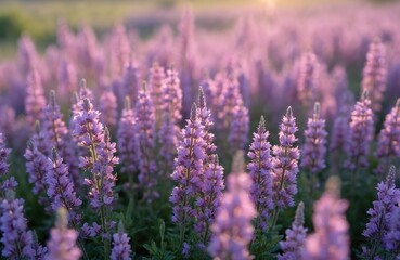 Fototapeta premium Field of vibrant purple thyme flowers in various stages of bloom. Individual blooms visible, with fully open, others still blooming. Rich in details, including delicate flower texture, field
