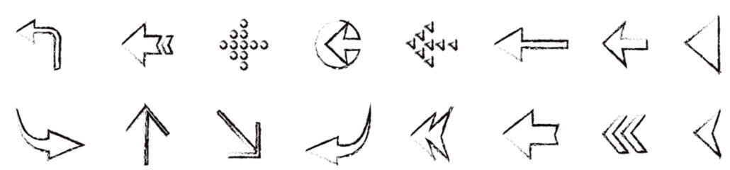 Hand Drawn Arrows Set in Vector Format. Black Sketchy Arrows in Curved and Circular Shapes for UI Design Navigation, Creative Infographics, and Presentation Layout Graphics. Vector illustration