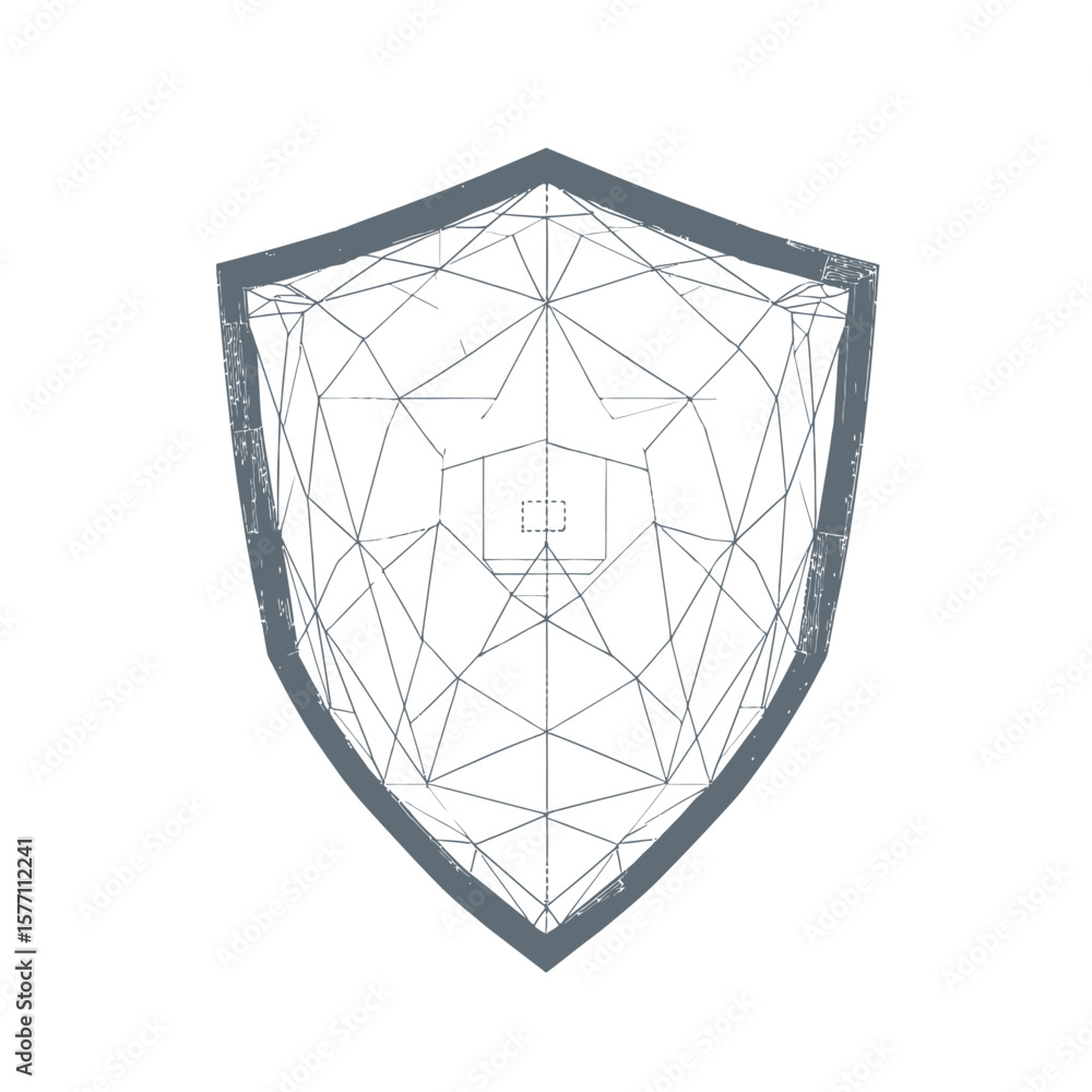 Poster abstract geometric wireframe shield with polygonal mesh pattern and 3d polygonal security design on 