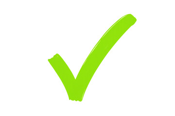 Hand-drawn green check mark conveying agreement or completion on a transparent background, ideal for digital use
