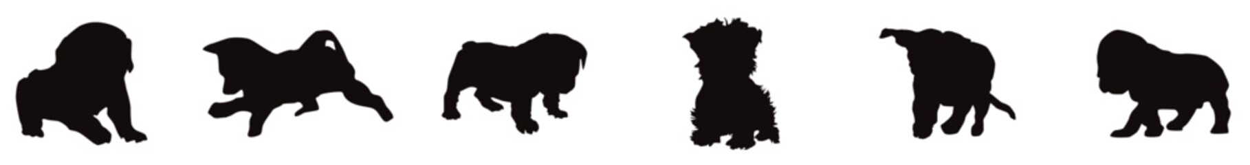 Dog silhouettes, working and wild, A small puppy set silhouette vector art, a small puppy line art vector vector illustration