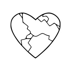 broken heart outline vector illustration