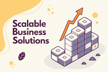 Fototapeta premium Isometric bar graph with upward trending arrow representing growth and scalable business solutions idea