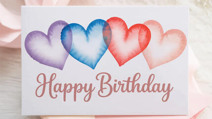 Watercolor hearts happy birthday greeting card vector