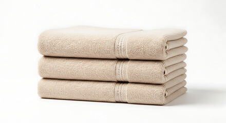 Clean white bath towels neatly stacked