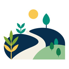 Path and colorful plants landscape vector on white background.