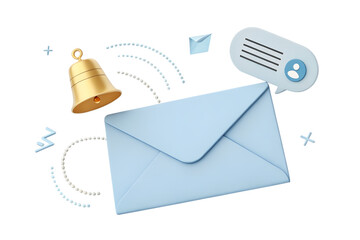 envelope with message , 
3D Mail Notification Bell Icon