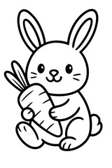 Fototapeta premium Cute bunny holding a carrot in a coloring page illustration, coloring page 