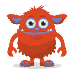 Cute Red Monster with Big Eyes Vector Illustration