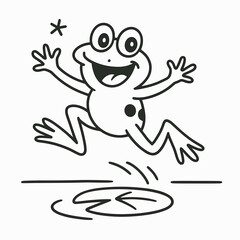 Obraz premium Happy frog jumping and splashing in a puddle - Concept of coloring page 