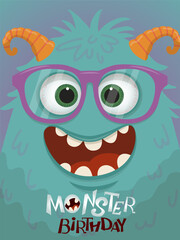 Colorful Monster Birthday Card Vector Illustration