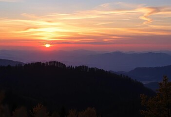 Obraz premium Breathtaking sunset over Vrsatec mountains, Slovakia, spring, peaks