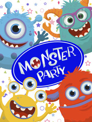 Colorful Monster Party Vector Illustration with Smiling Creatures
