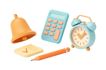 3D Office Stationery Tools Set icon, calculator and money, 3D Productivity Tools Icons 