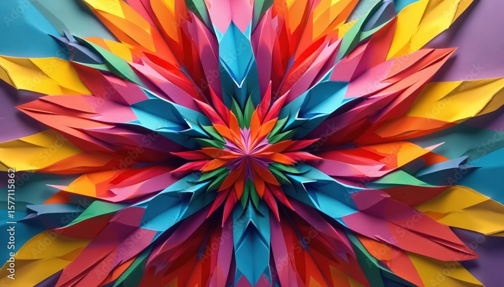 Poster vibrant colors create dynamic backdrop with circular design in center. perfect symmetry of shapes, r