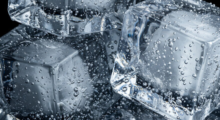 Close-Up of Ice Cubes with Water Bubbles: Refreshing Cold Drink Ingredient