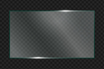 Realistic transparent glass panel vector. Glass with subtle glare and dark reflection. Isolated on PNG background