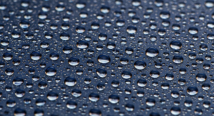 Macro Water Droplets on a Dark Surface: Abstract Nature Background