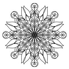 Black line drawing mandala illustration symmetrical composition