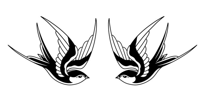 Two traditional tattoo style swallows vector illustration, swallow tattoo 