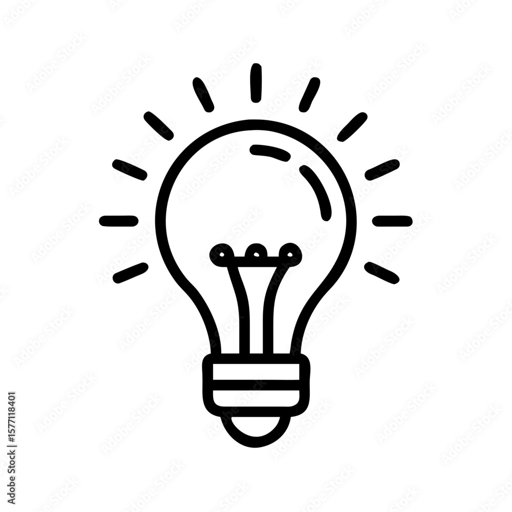 Poster light bulb icon with rays symbolizing creativity and innovation