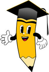 Happy cartoon pencil with graduation cap