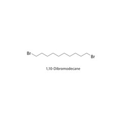 1,10-Dibromodecane skeletal structure. Halogenated alkane compound schematic illustration. Simple diagram, chemical formula.