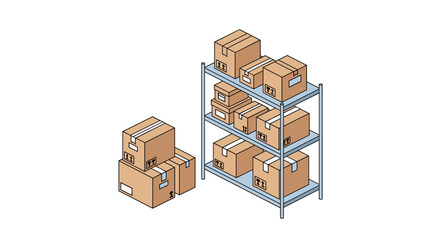 Efficient warehouse storage solution using cardboard boxes on industrial metal shelving units for inventory management